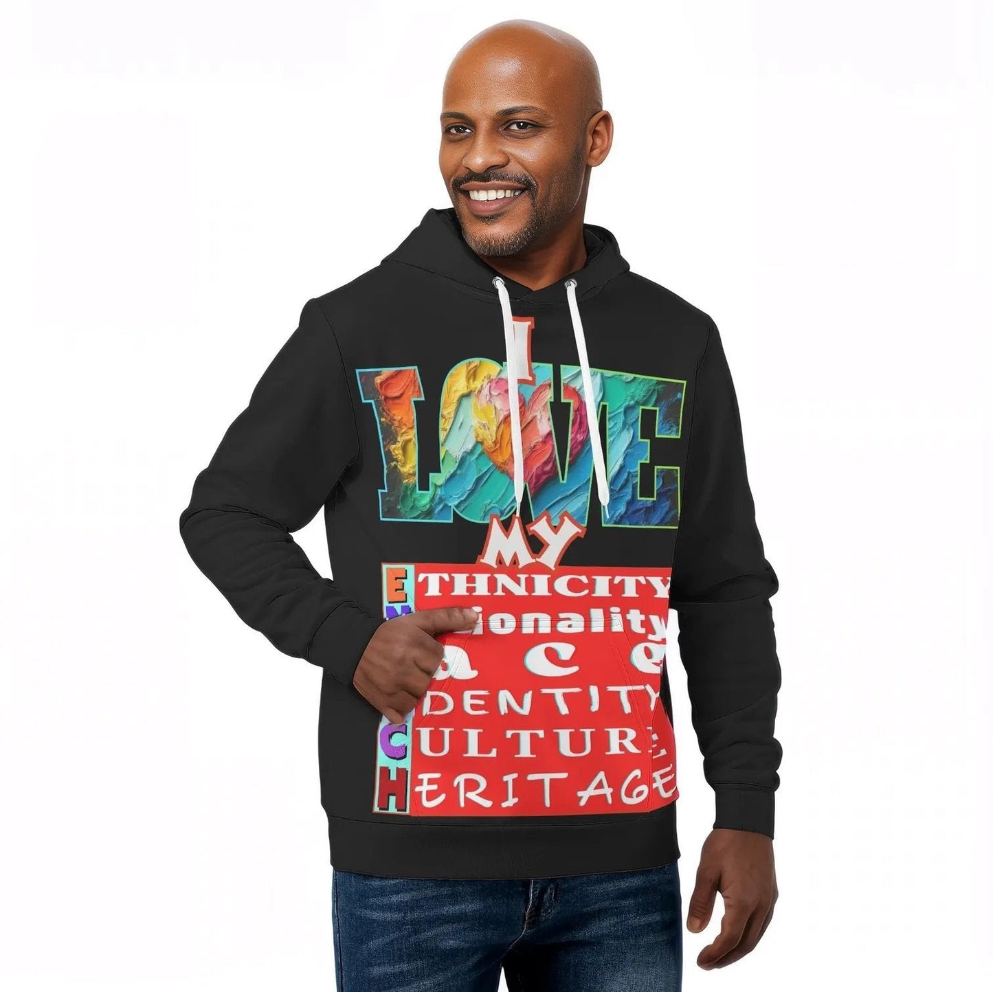 Mens All Over Print Warm Velvet Lined Hoodie "I Love My ENRICH"