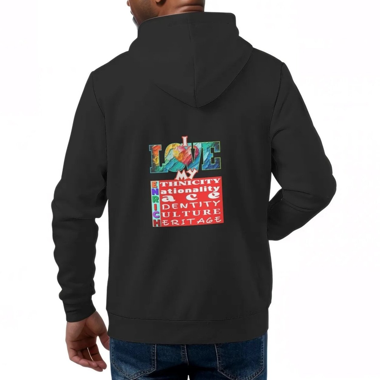 Mens All Over Print Warm Velvet Lined Hoodie "I Love My ENRICH"