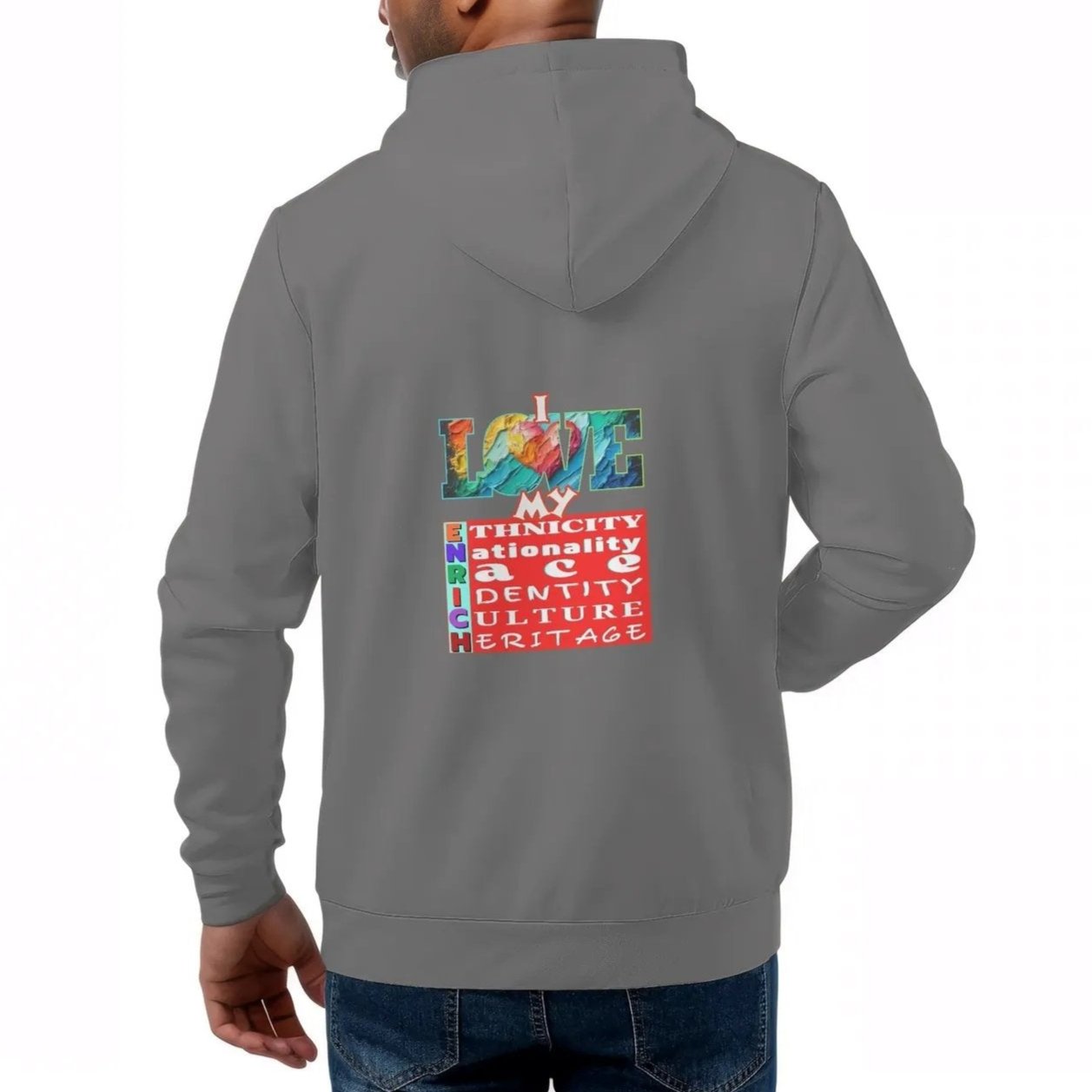 Mens All Over Print Warm Velvet Lined Hoodie "I Love My ENRICH"