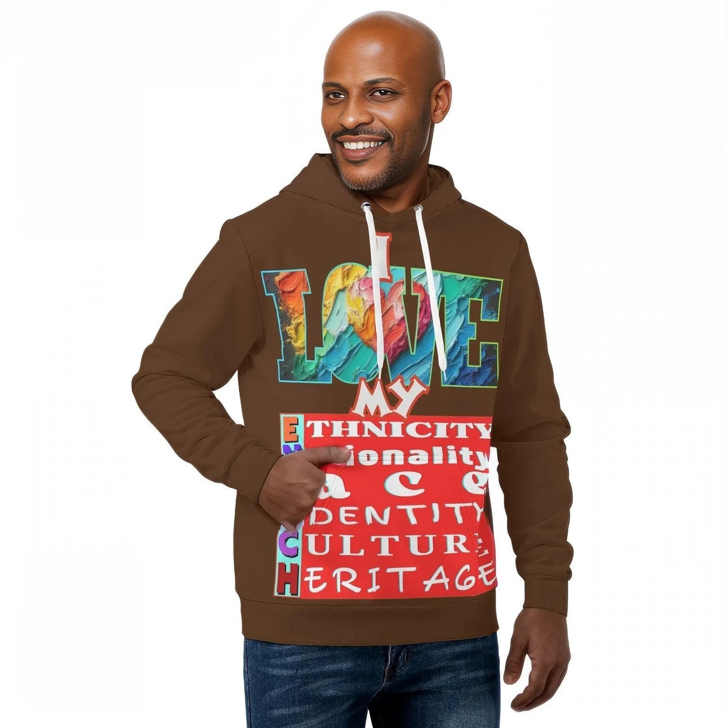 Mens All Over Print Warm Velvet Lined Hoodie "I Love My ENRICH"