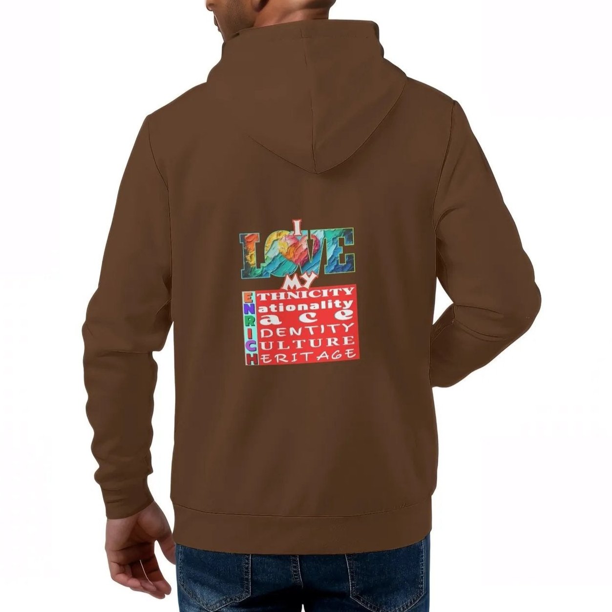 Mens All Over Print Warm Velvet Lined Hoodie "I Love My ENRICH"