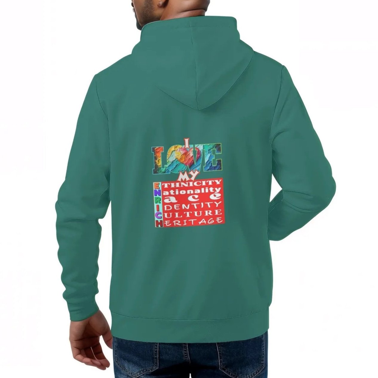 Mens All Over Print Warm Velvet Lined Hoodie "I Love My ENRICH"