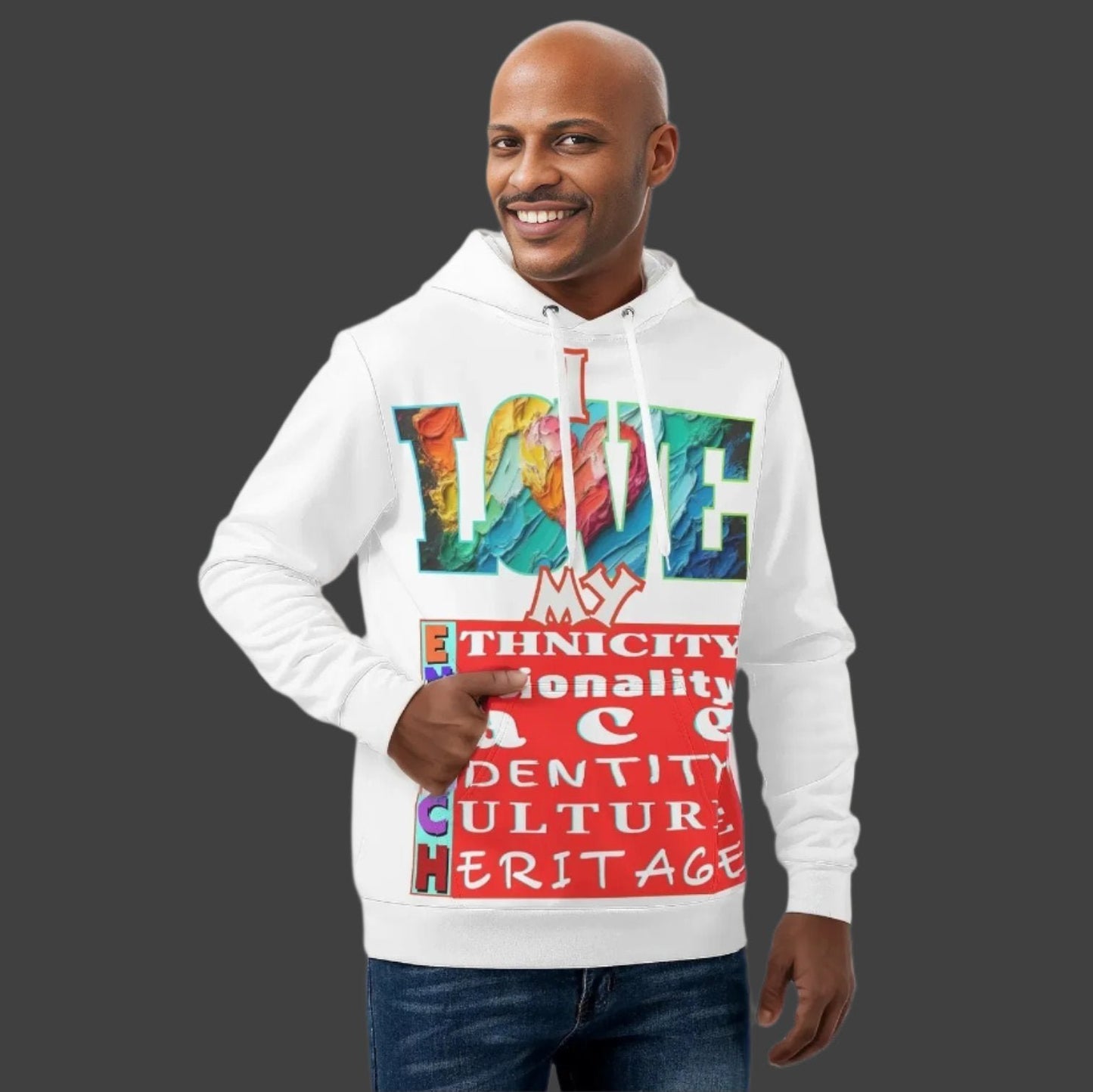 Mens All Over Print Warm Velvet Lined Hoodie "I Love My ENRICH"