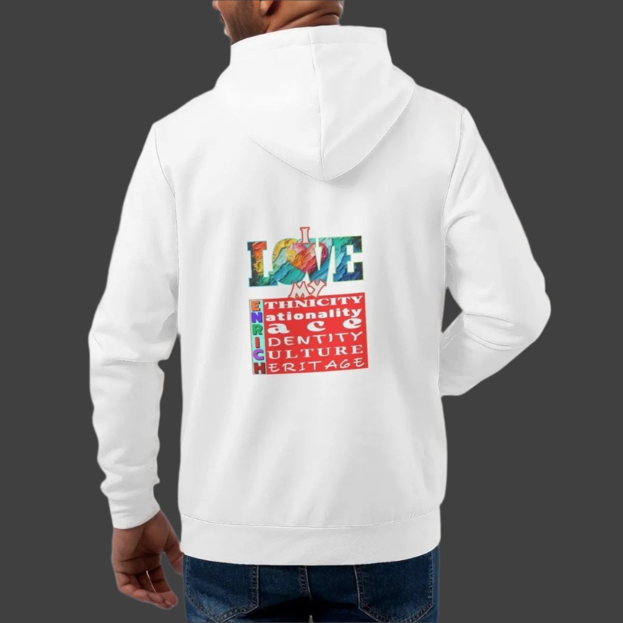 Mens All Over Print Warm Velvet Lined Hoodie "I Love My ENRICH"