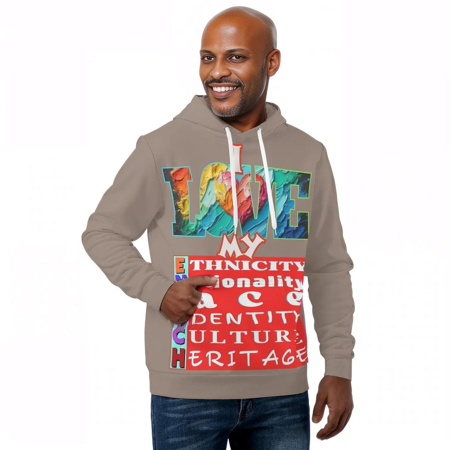 Mens All Over Print Warm Velvet Lined Hoodie "I Love My ENRICH"