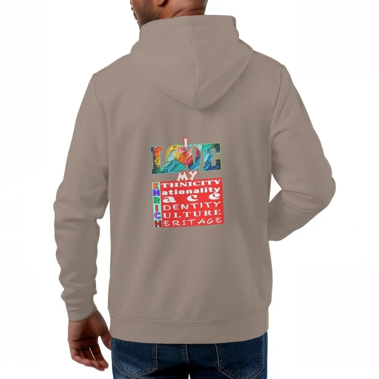 Mens All Over Print Warm Velvet Lined Hoodie "I Love My ENRICH"