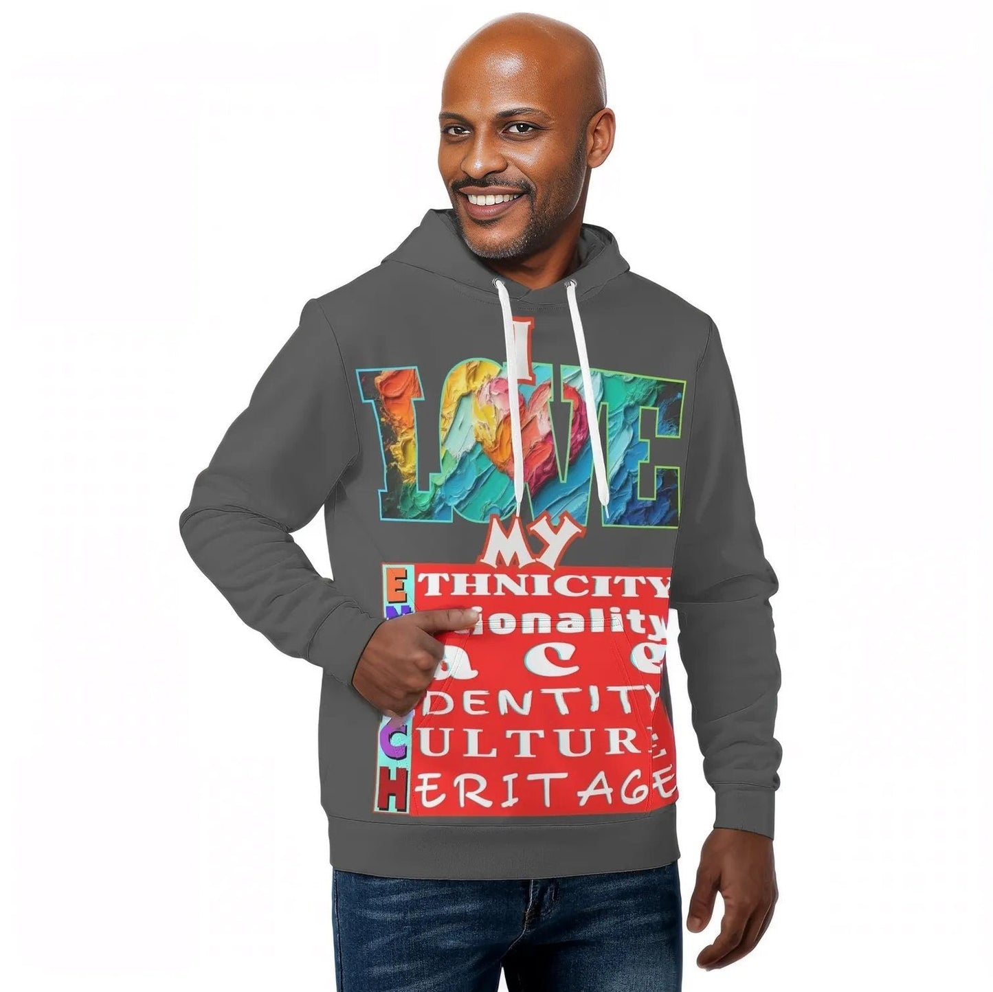 Mens All Over Print Warm Velvet Lined Hoodie "I Love My ENRICH"