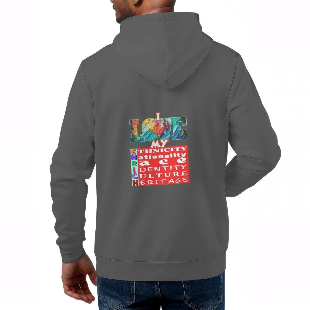 Mens All Over Print Warm Velvet Lined Hoodie "I Love My ENRICH"