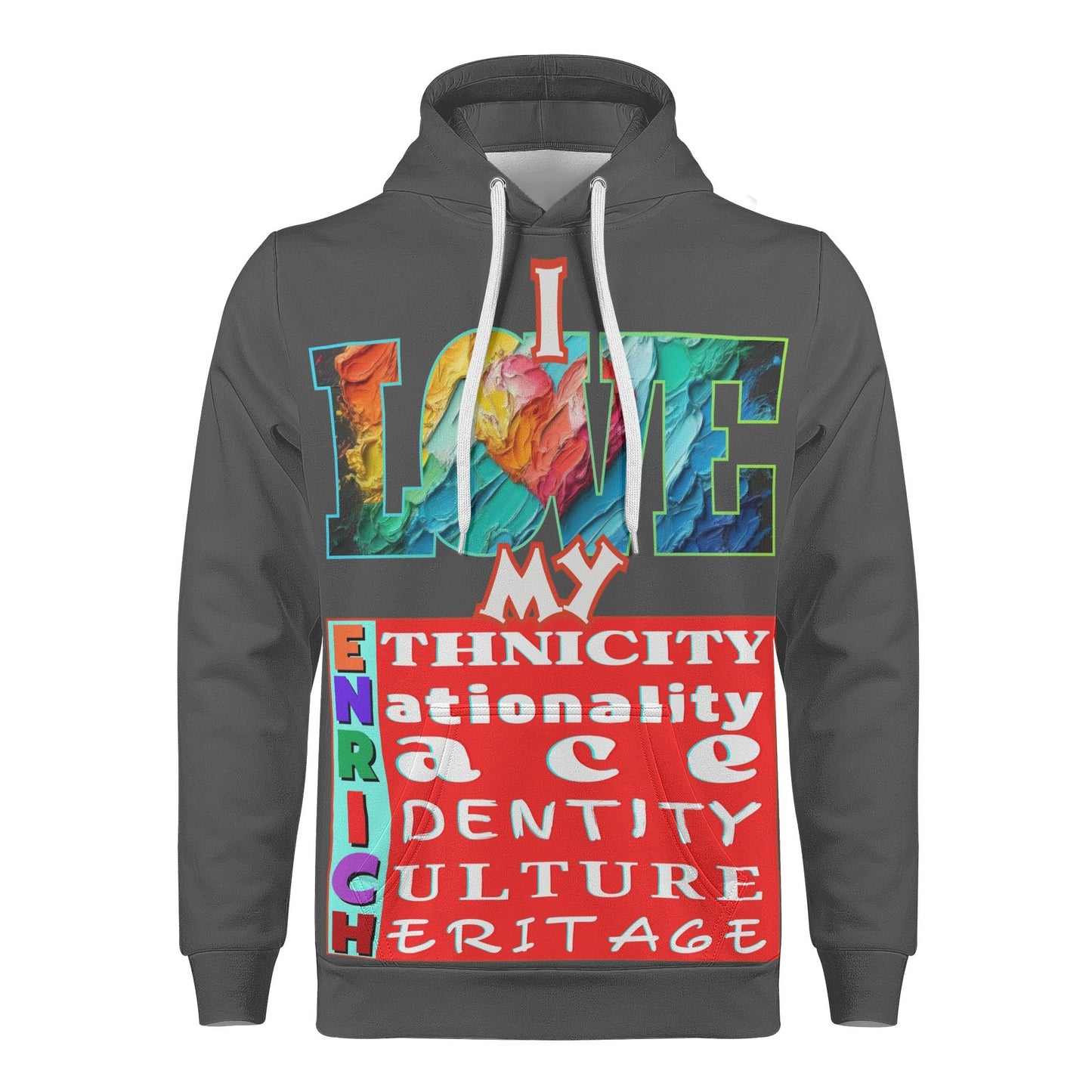 Mens All Over Print Warm Velvet Lined Hoodie "I Love My ENRICH"