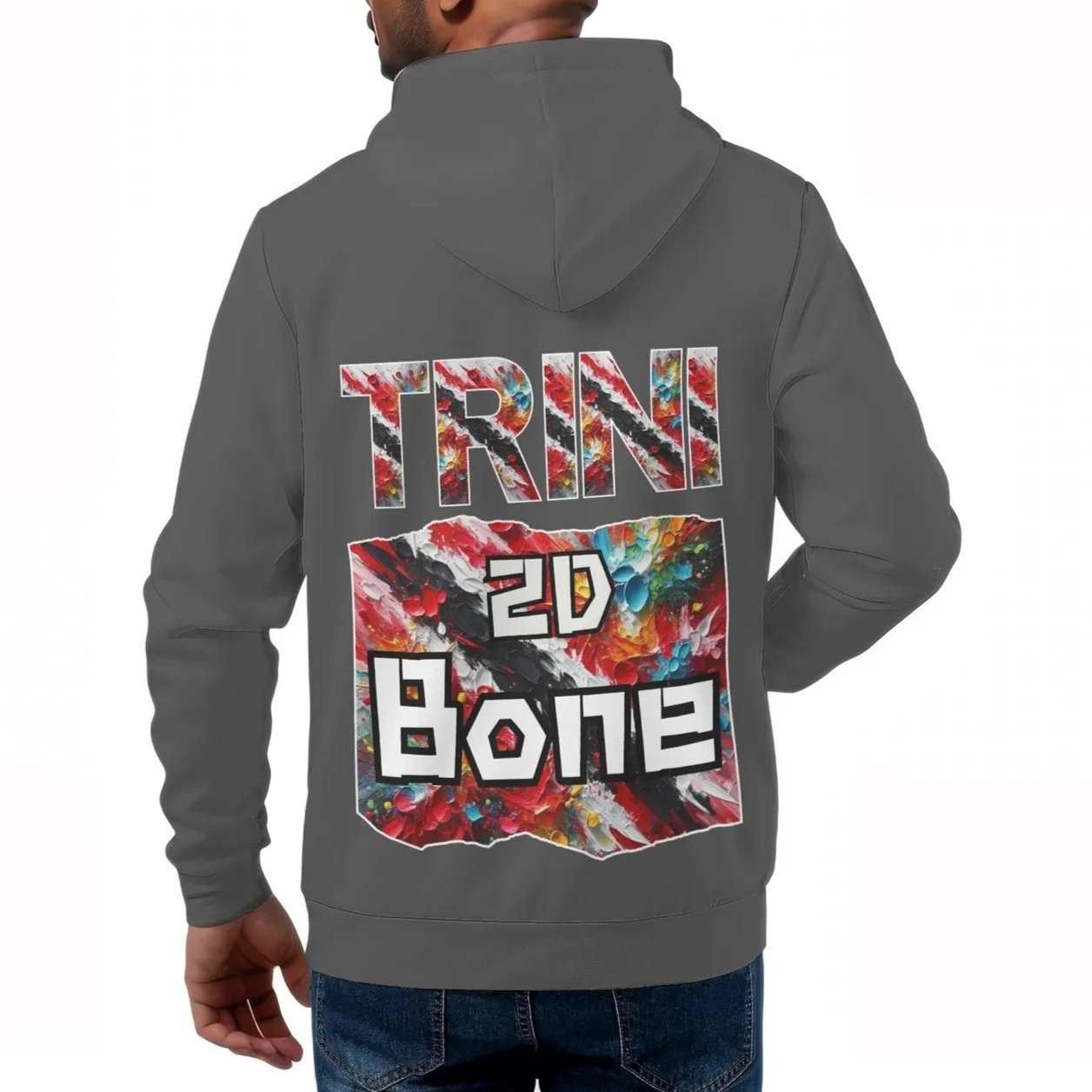 Mens All Over Print Warm Velvet Lined Hoodie "I Love My ENRICH; Trini 2D Bone"