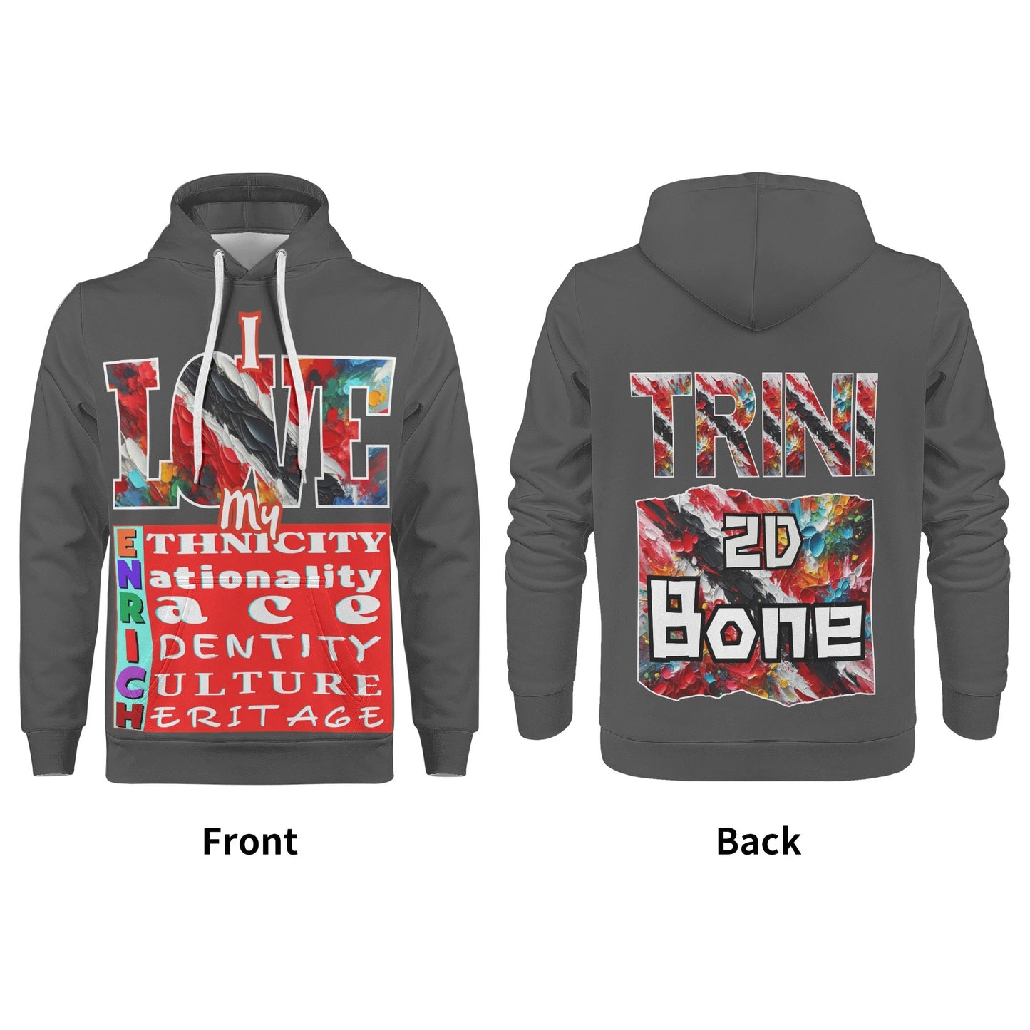 Mens All Over Print Warm Velvet Lined Hoodie "I Love My ENRICH; Trini 2D Bone"