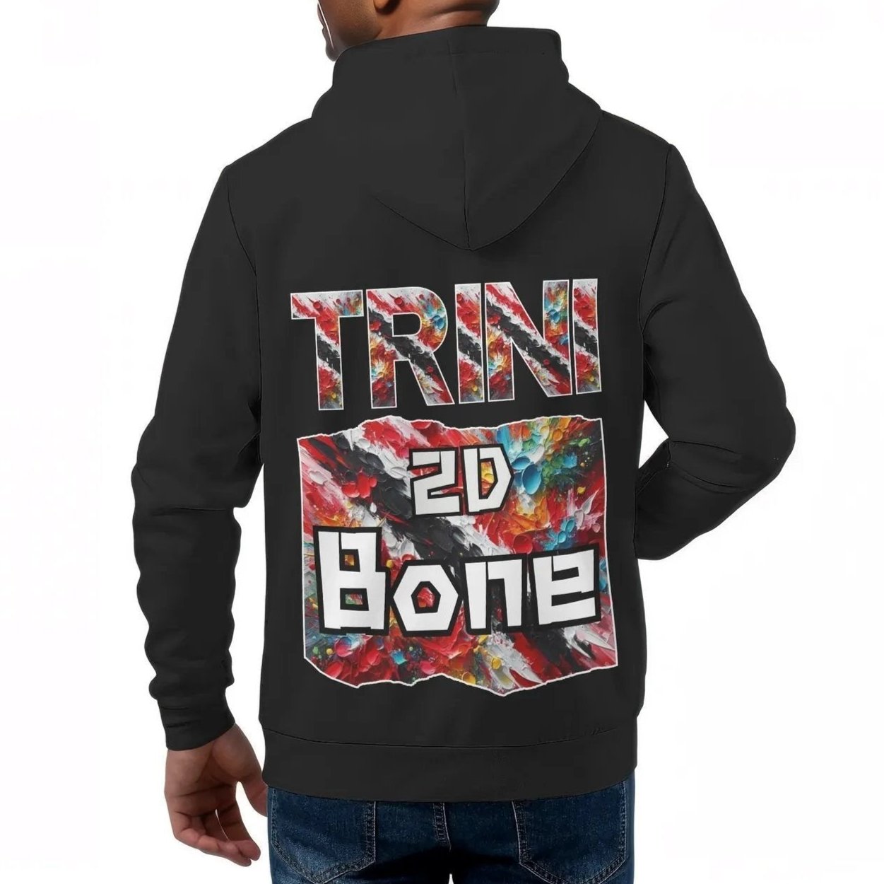 Mens All Over Print Warm Velvet Lined Hoodie "I Love My ENRICH; Trini 2D Bone"