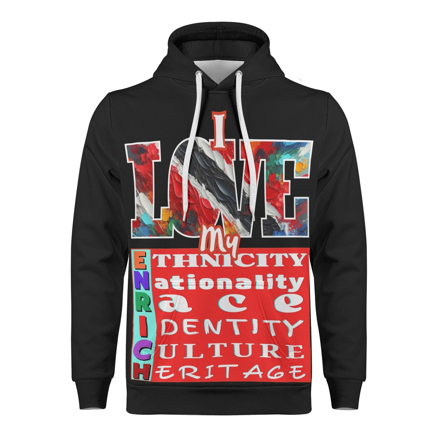 Mens All Over Print Warm Velvet Lined Hoodie "I Love My ENRICH; Trini 2D Bone"