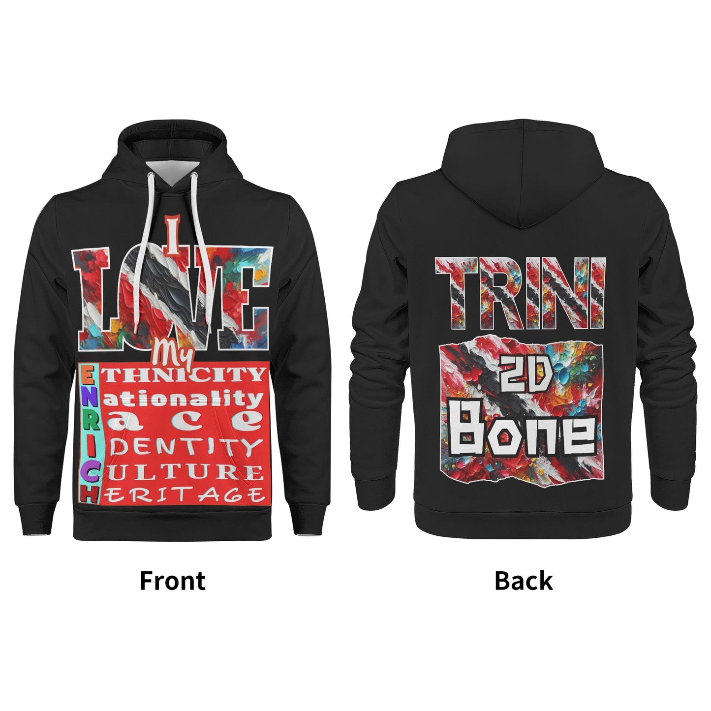 Mens All Over Print Warm Velvet Lined Hoodie "I Love My ENRICH; Trini 2D Bone"