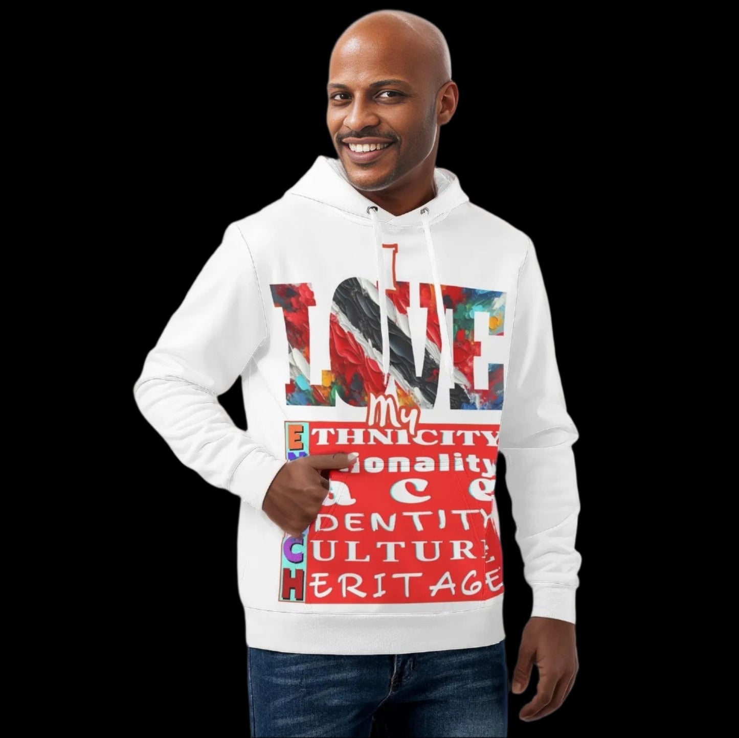 Mens All Over Print Warm Velvet Lined Hoodie "I Love My ENRICH; Trini 2D Bone"