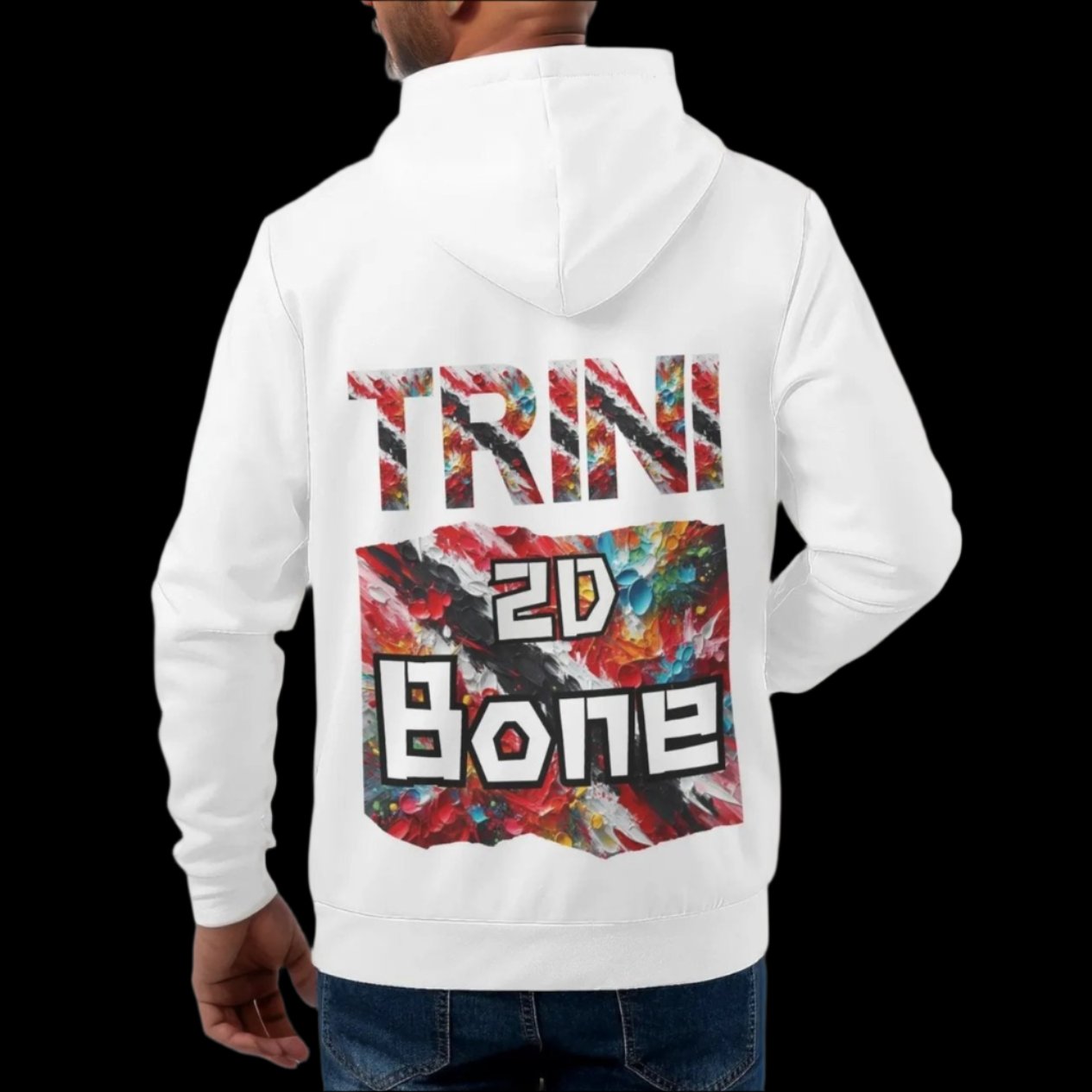 Mens All Over Print Warm Velvet Lined Hoodie "I Love My ENRICH; Trini 2D Bone"