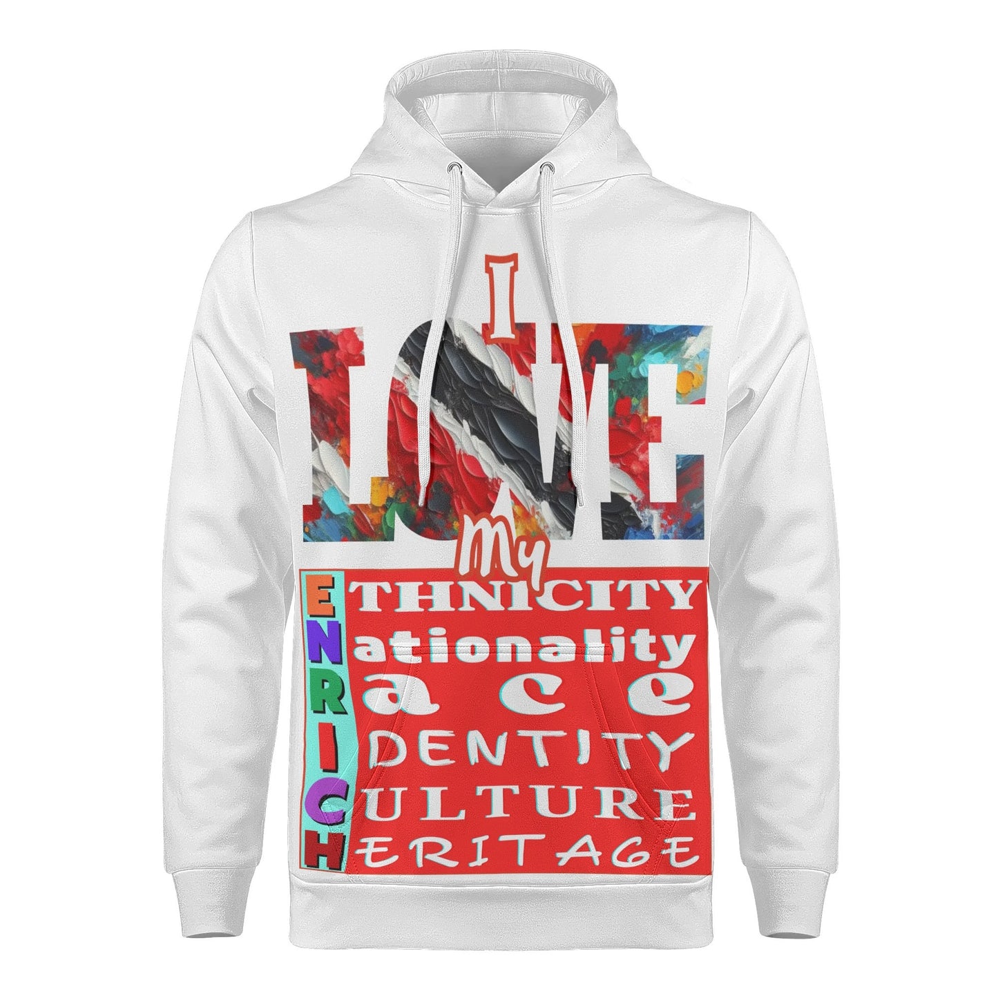 Mens All Over Print Warm Velvet Lined Hoodie "I Love My ENRICH; Trini 2D Bone"