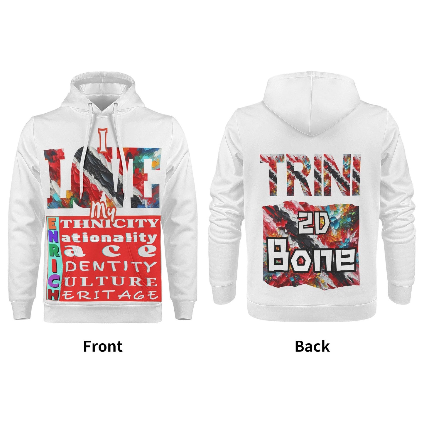 Mens All Over Print Warm Velvet Lined Hoodie "I Love My ENRICH; Trini 2D Bone"