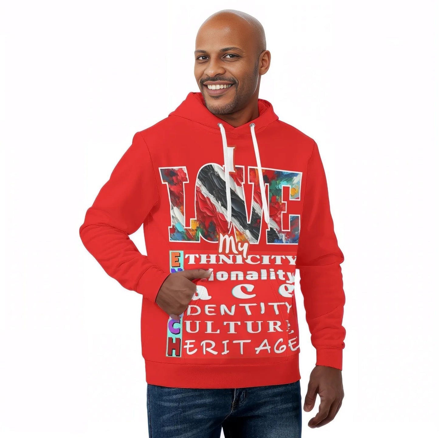 Mens All Over Print Warm Velvet Lined Hoodie "I Love My ENRICH; Trini 2D Bone"