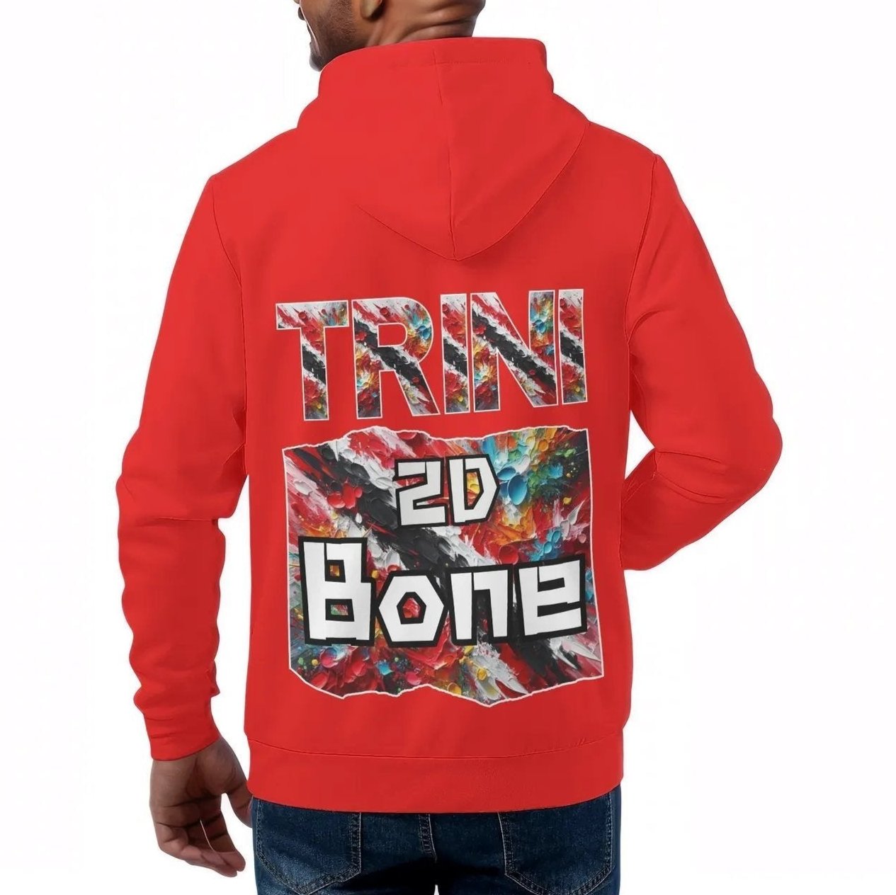 Mens All Over Print Warm Velvet Lined Hoodie "I Love My ENRICH; Trini 2D Bone"