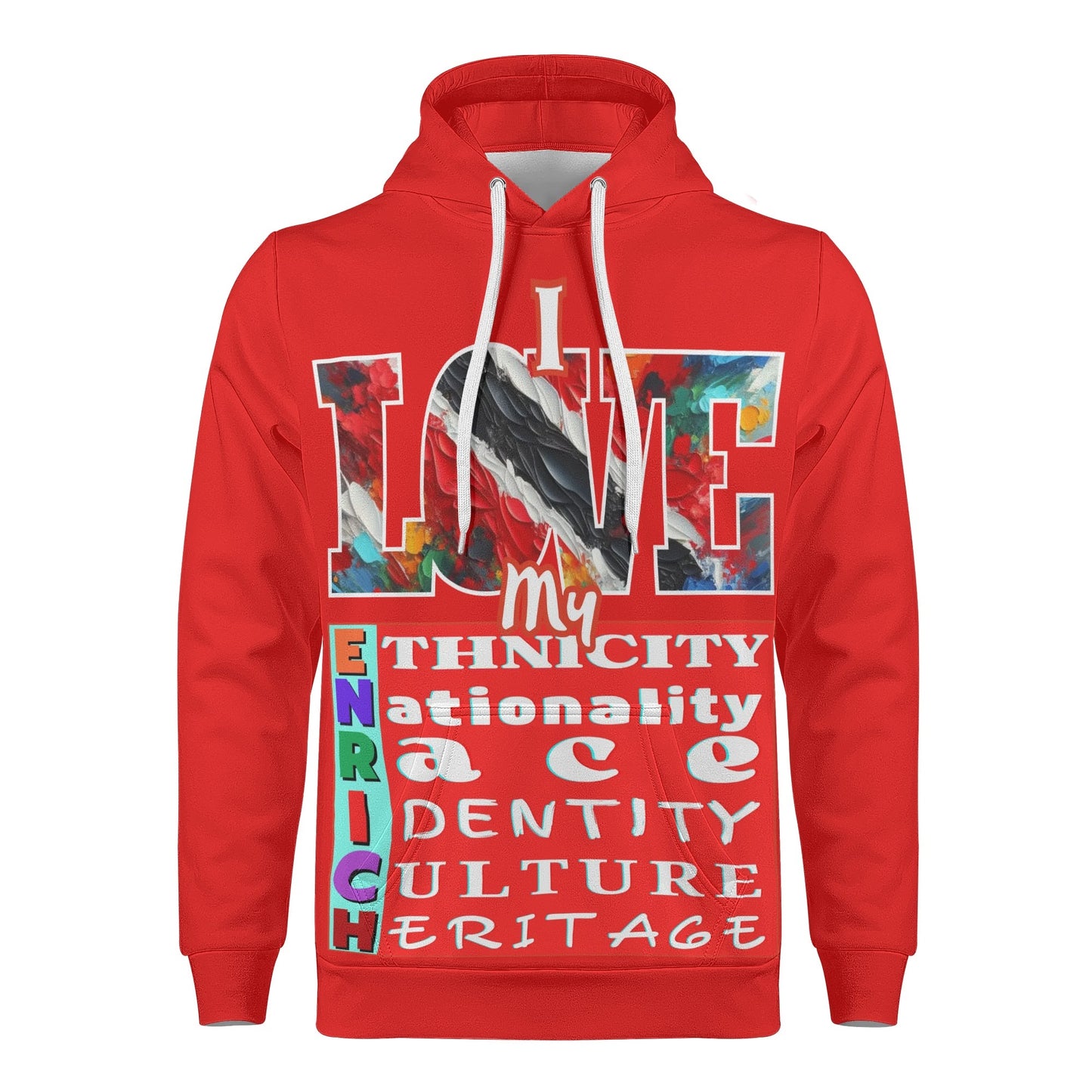 Mens All Over Print Warm Velvet Lined Hoodie "I Love My ENRICH; Trini 2D Bone"