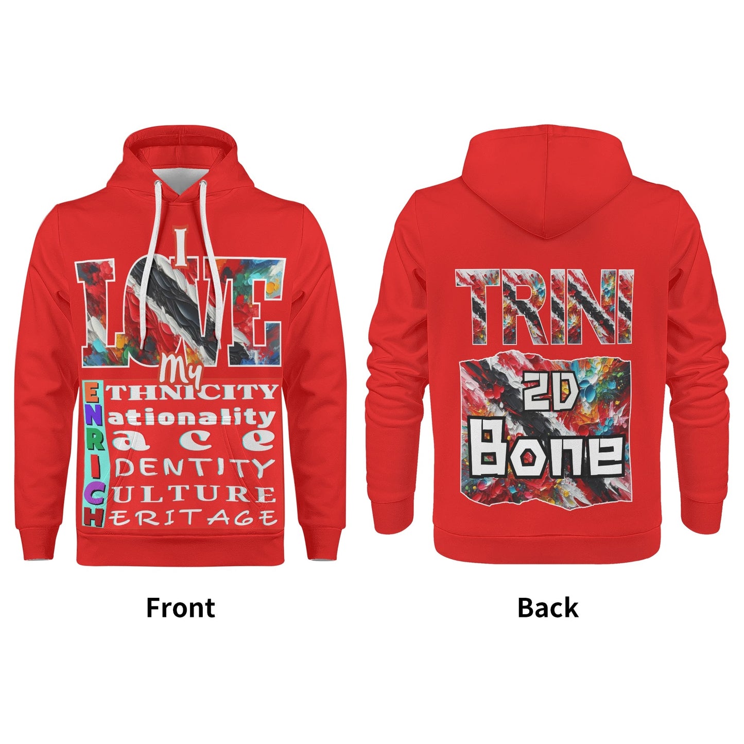 Mens All Over Print Warm Velvet Lined Hoodie "I Love My ENRICH; Trini 2D Bone"