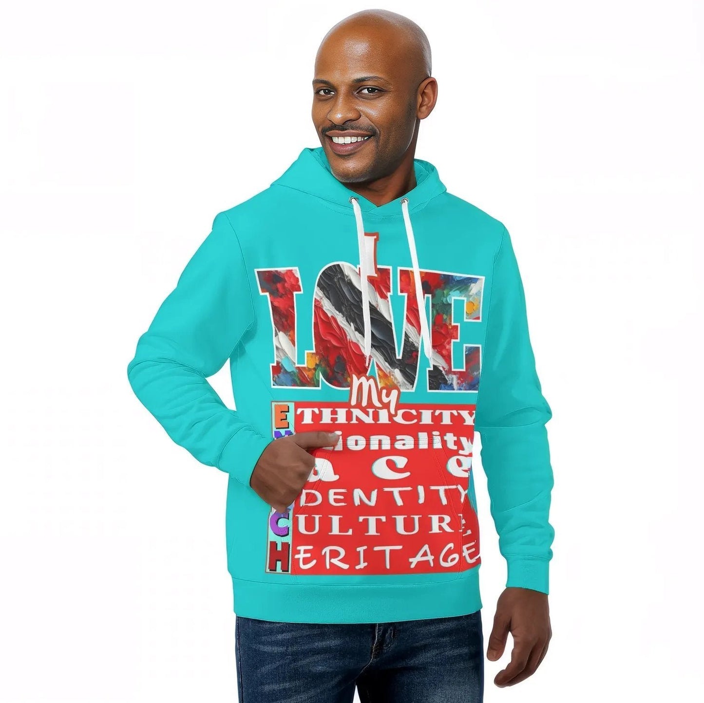 Mens All Over Print Warm Velvet Lined Hoodie "I Love My ENRICH; Trini 2D Bone"