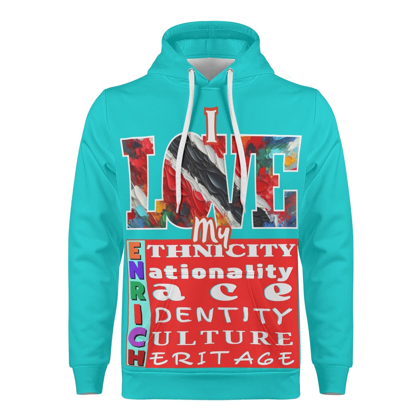 Mens All Over Print Warm Velvet Lined Hoodie "I Love My ENRICH; Trini 2D Bone"