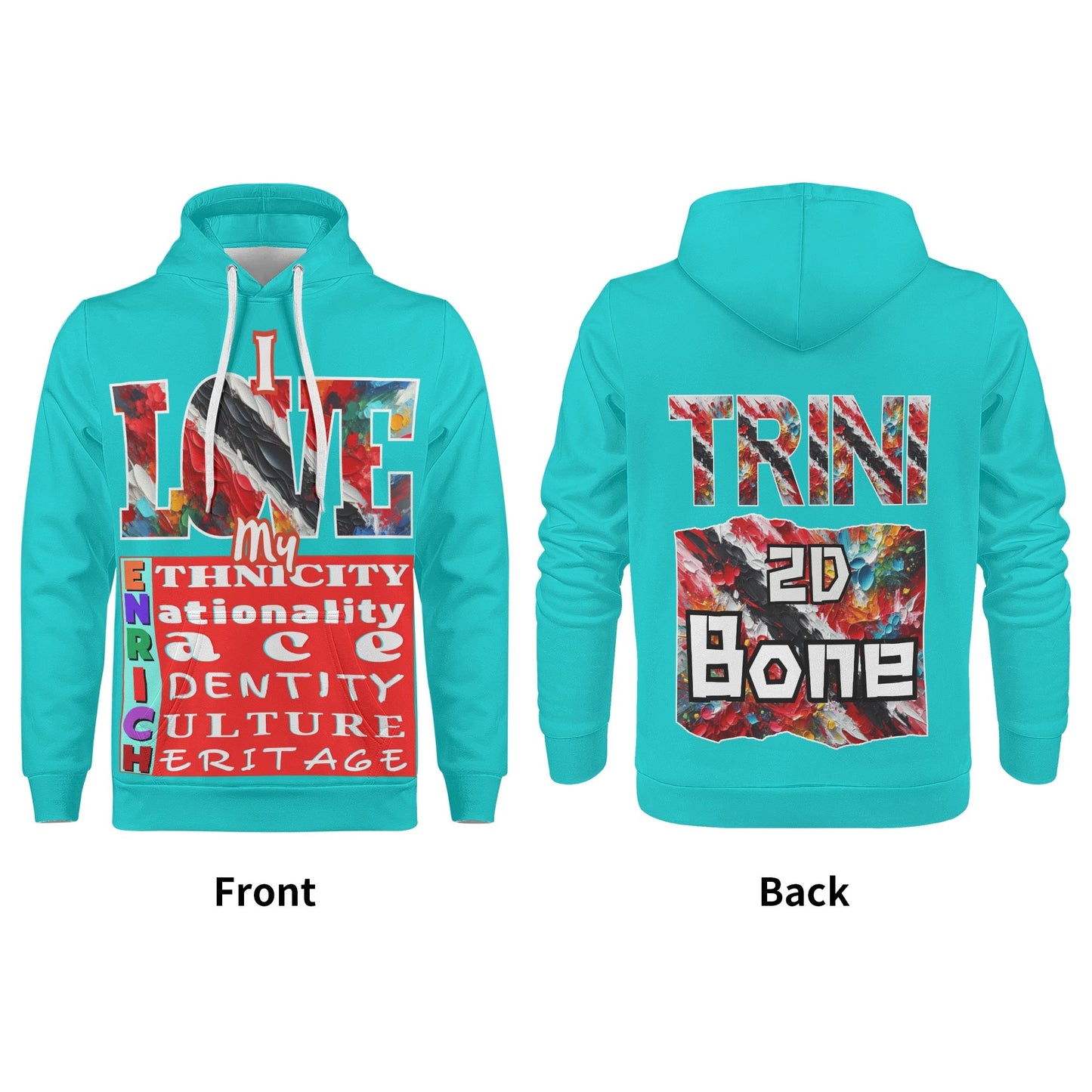 Mens All Over Print Warm Velvet Lined Hoodie "I Love My ENRICH; Trini 2D Bone"