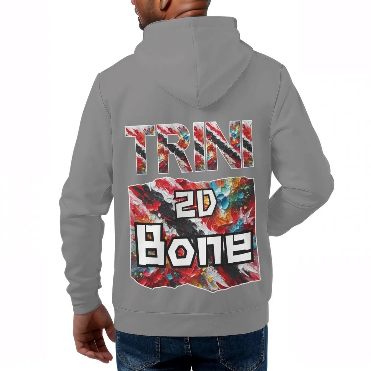 Mens All Over Print Warm Velvet Lined Hoodie "I Love My ENRICH; Trini 2D Bone"