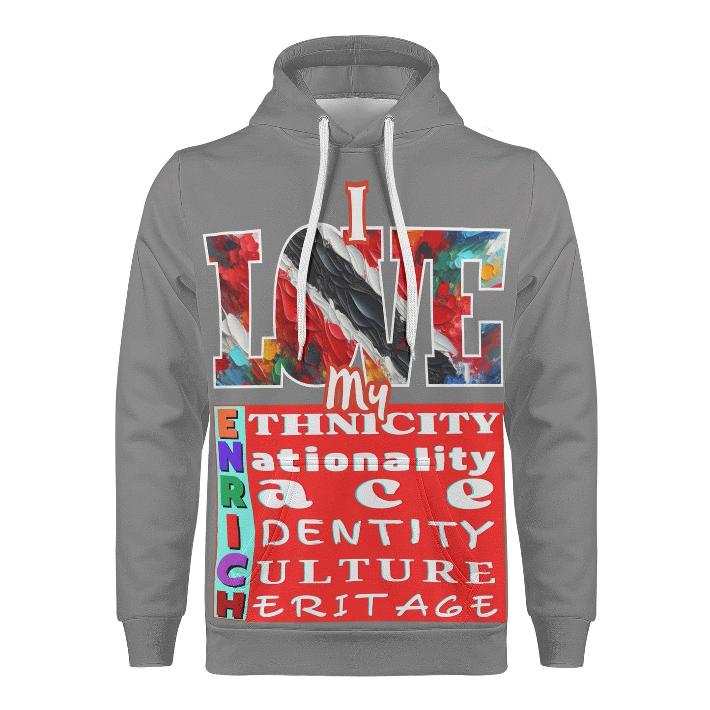 Mens All Over Print Warm Velvet Lined Hoodie "I Love My ENRICH; Trini 2D Bone"