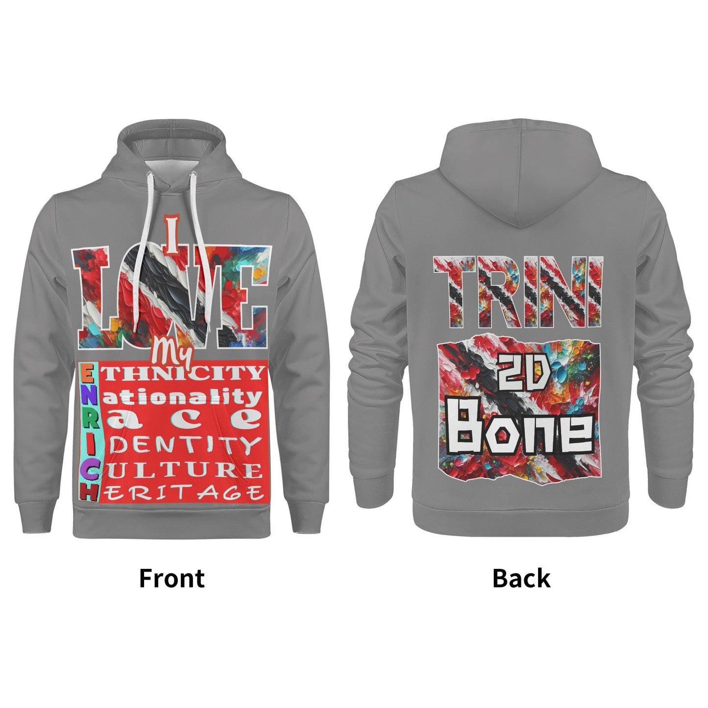 Mens All Over Print Warm Velvet Lined Hoodie "I Love My ENRICH; Trini 2D Bone"