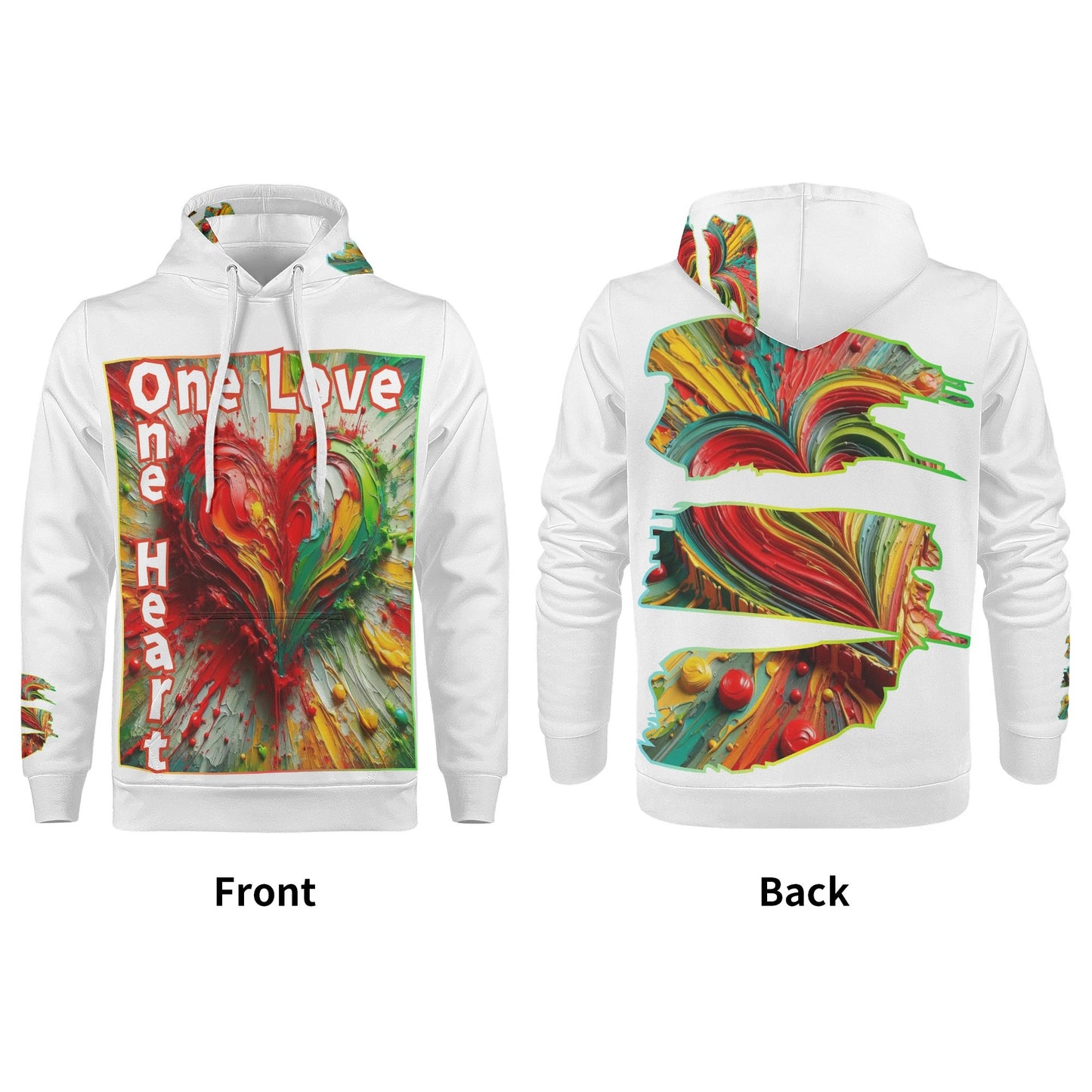 Mens All Over Print Warm Velvet Lined Hoodie "One Love One Heart"