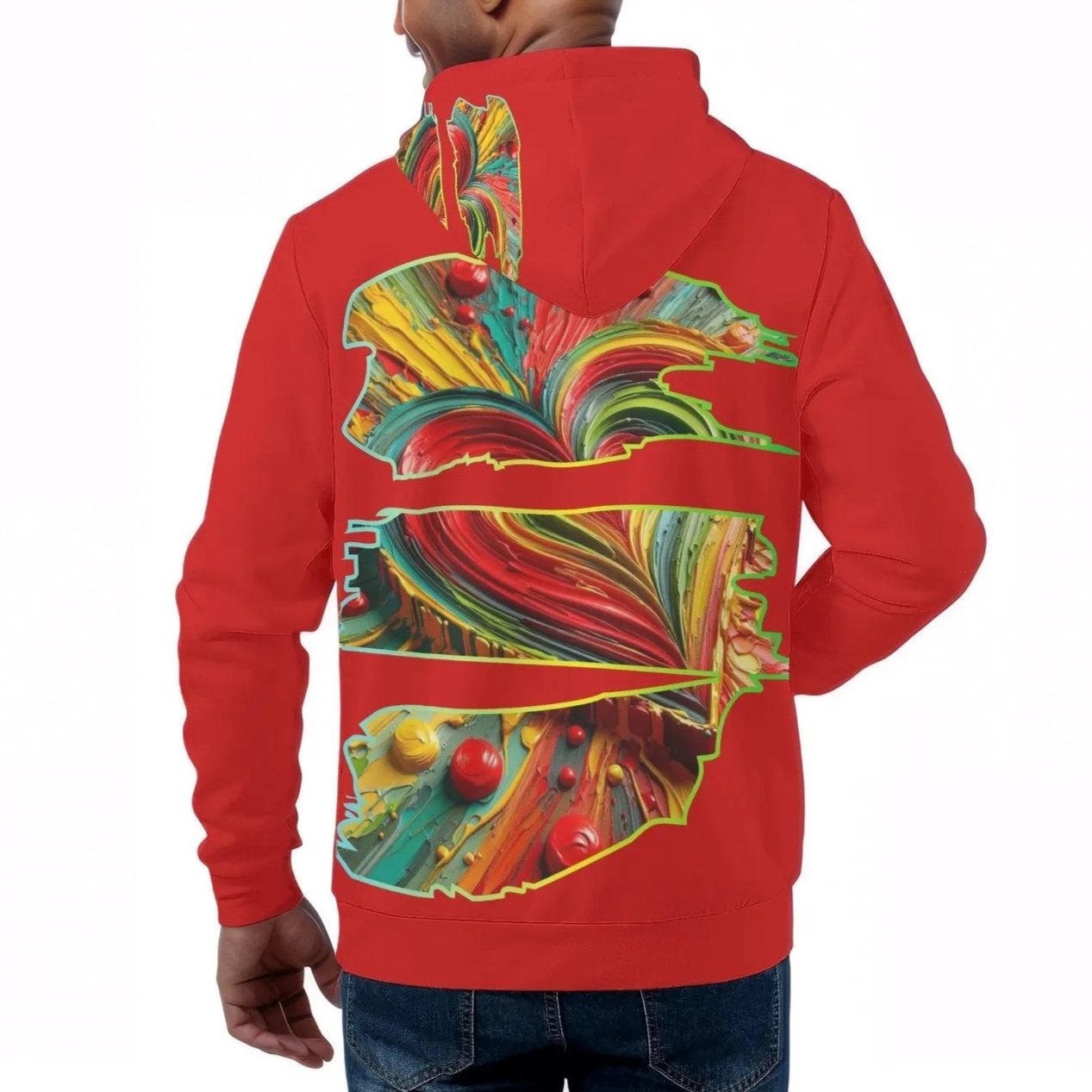 Mens All Over Print Warm Velvet Lined Hoodie "One Love One Heart"