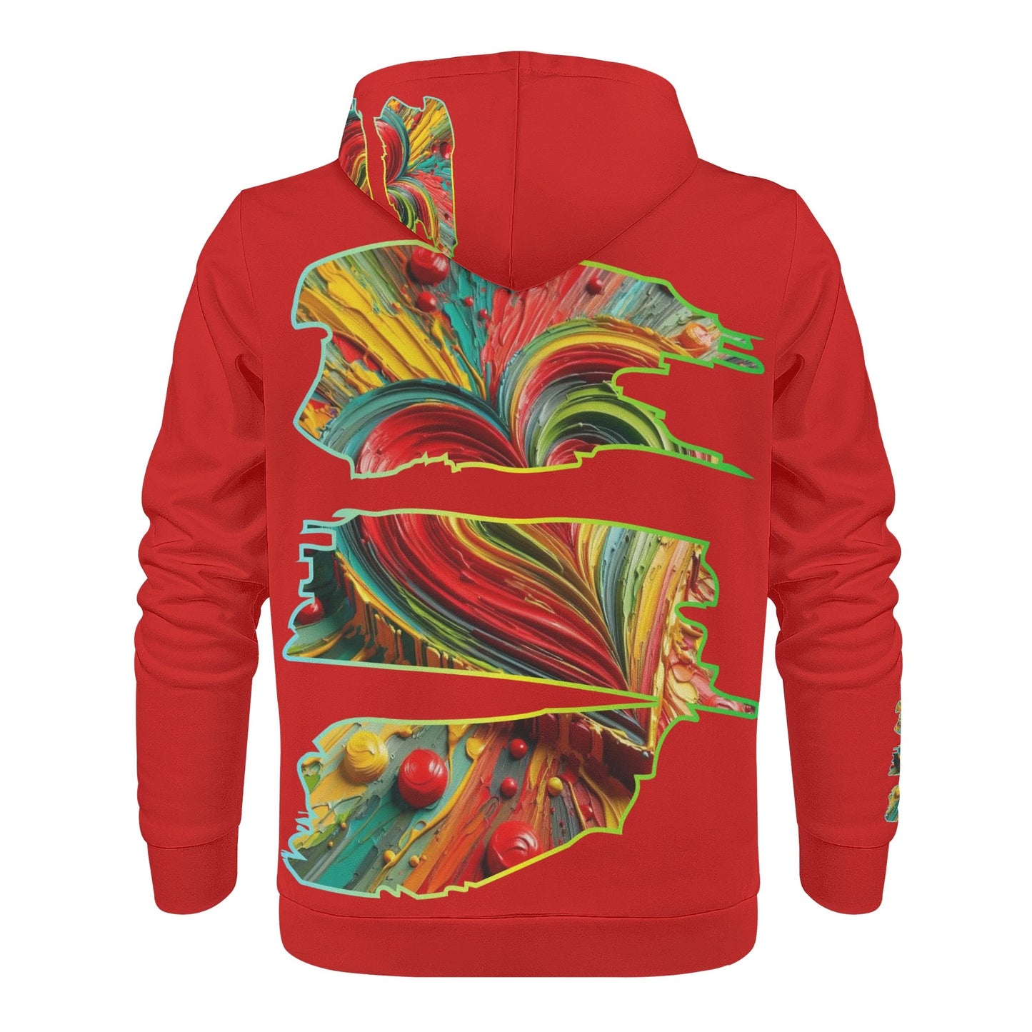 Mens All Over Print Warm Velvet Lined Hoodie "One Love One Heart"