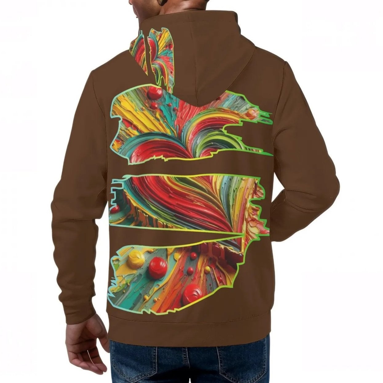 Mens All Over Print Warm Velvet Lined Hoodie "One Love One Heart"