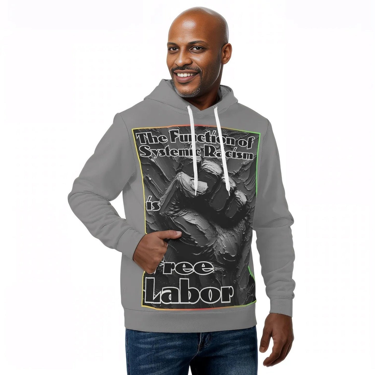 Mens All Over Print Warm Velvet Lined Hoodie "Free Labor"