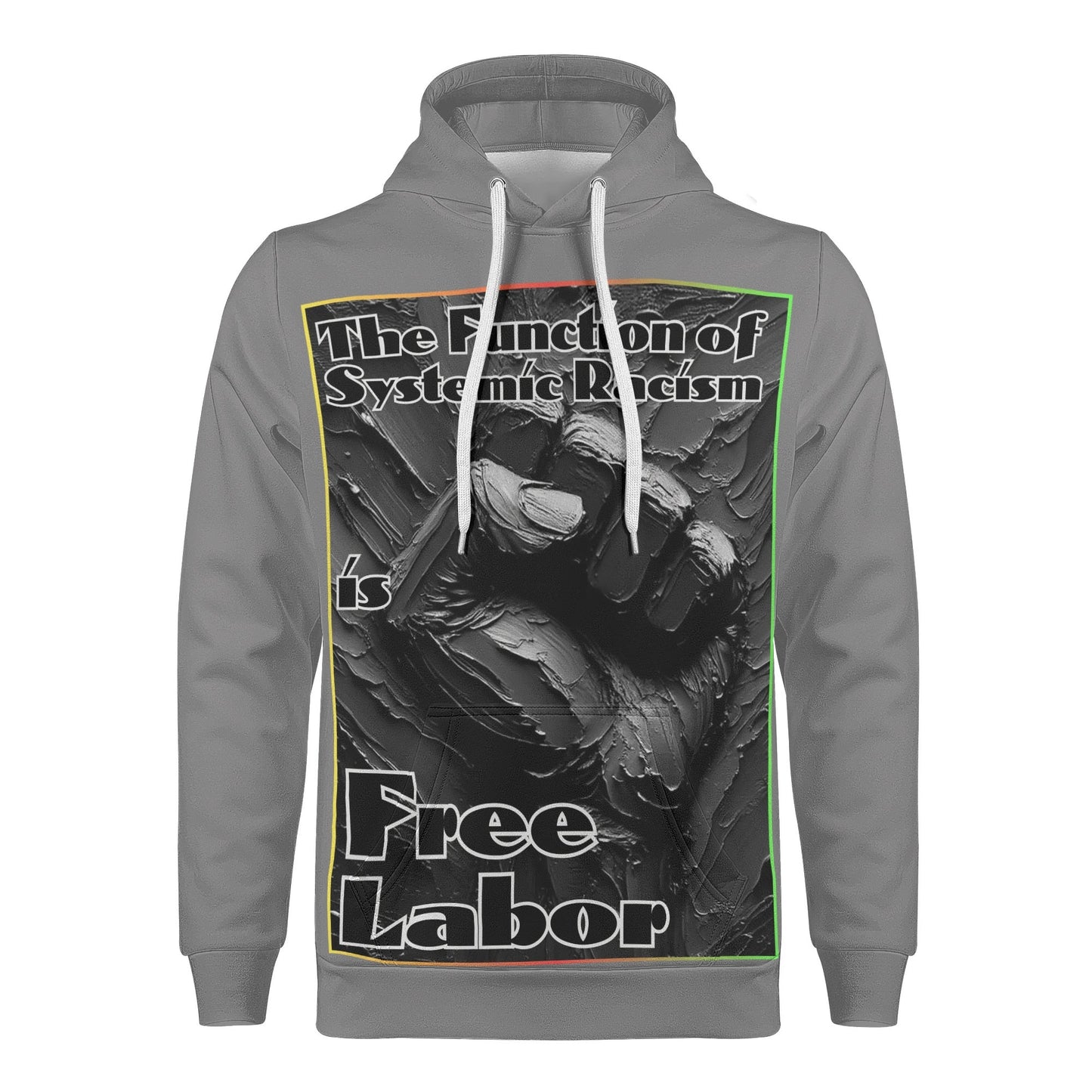 Mens All Over Print Warm Velvet Lined Hoodie "Free Labor"