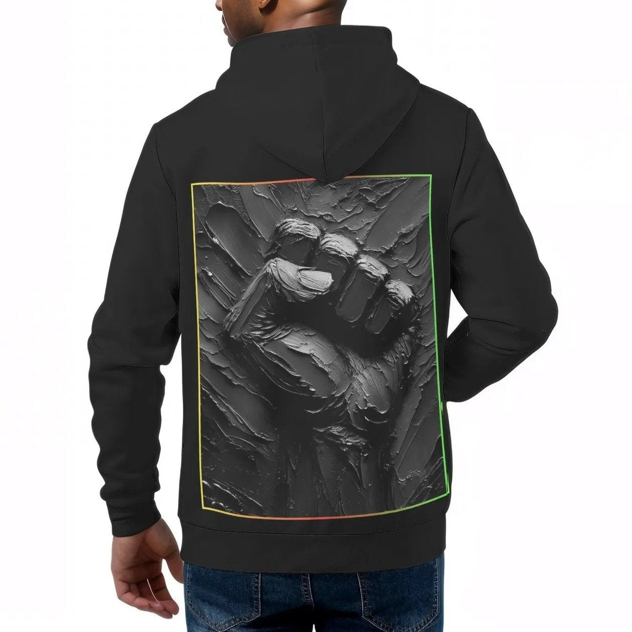 Mens All Over Print Warm Velvet Lined Hoodie "Free Labor"