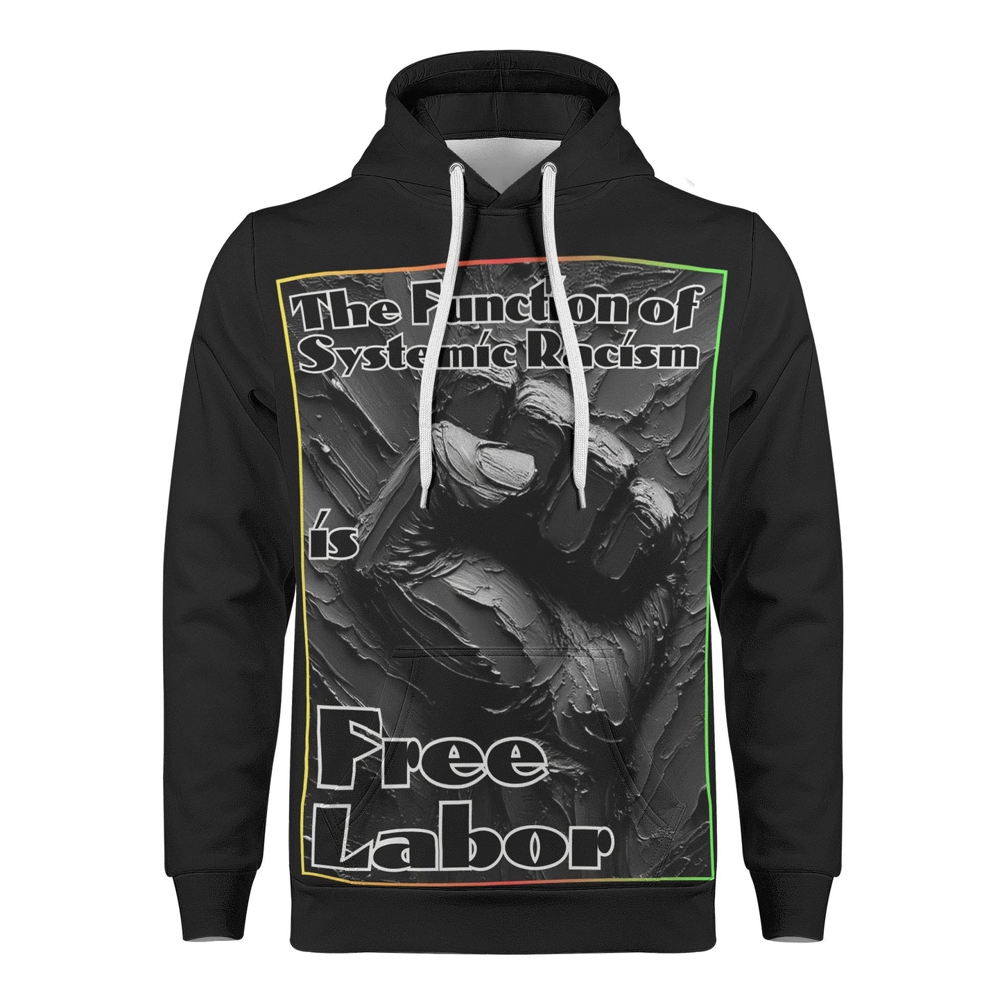 Mens All Over Print Warm Velvet Lined Hoodie "Free Labor"