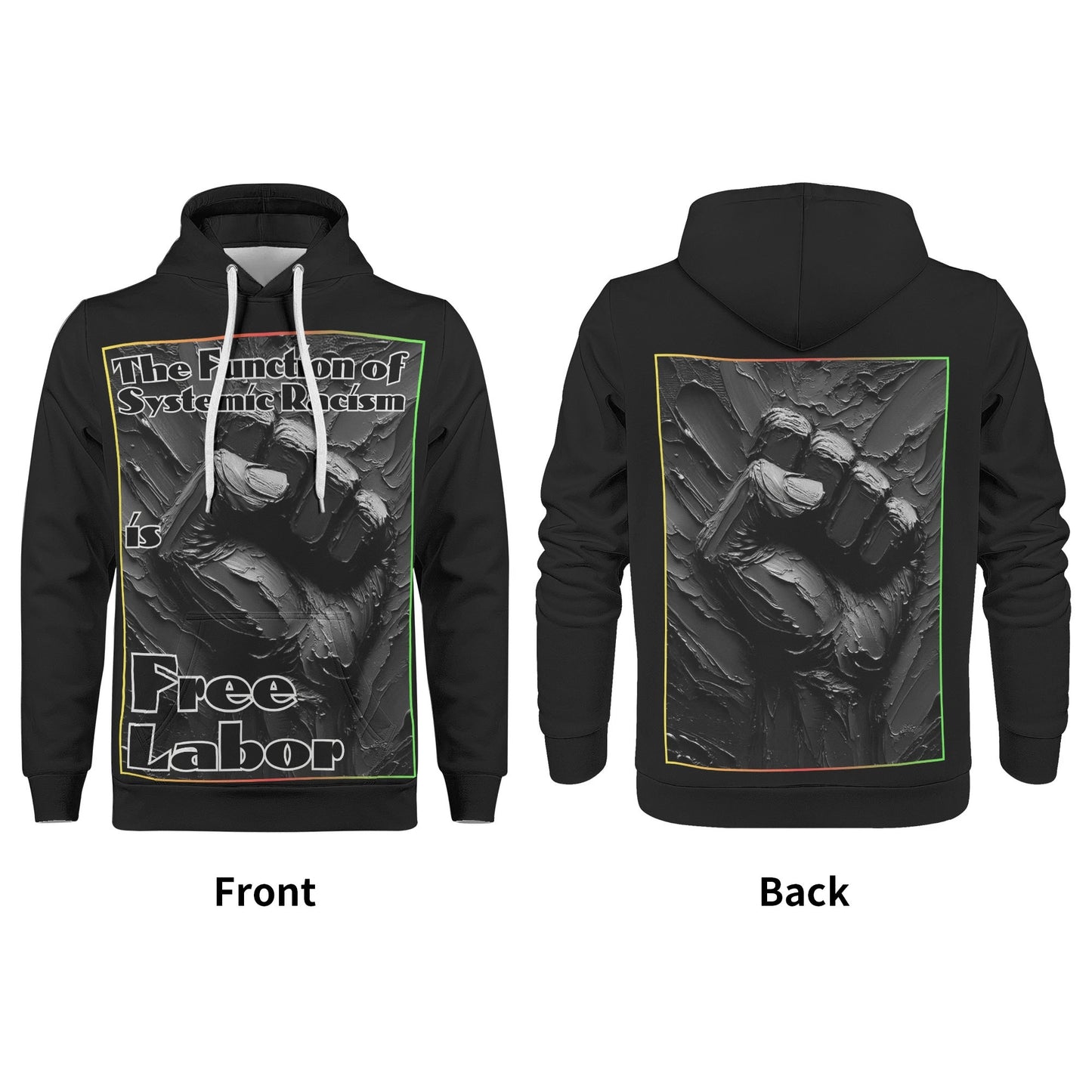 Mens All Over Print Warm Velvet Lined Hoodie "Free Labor"