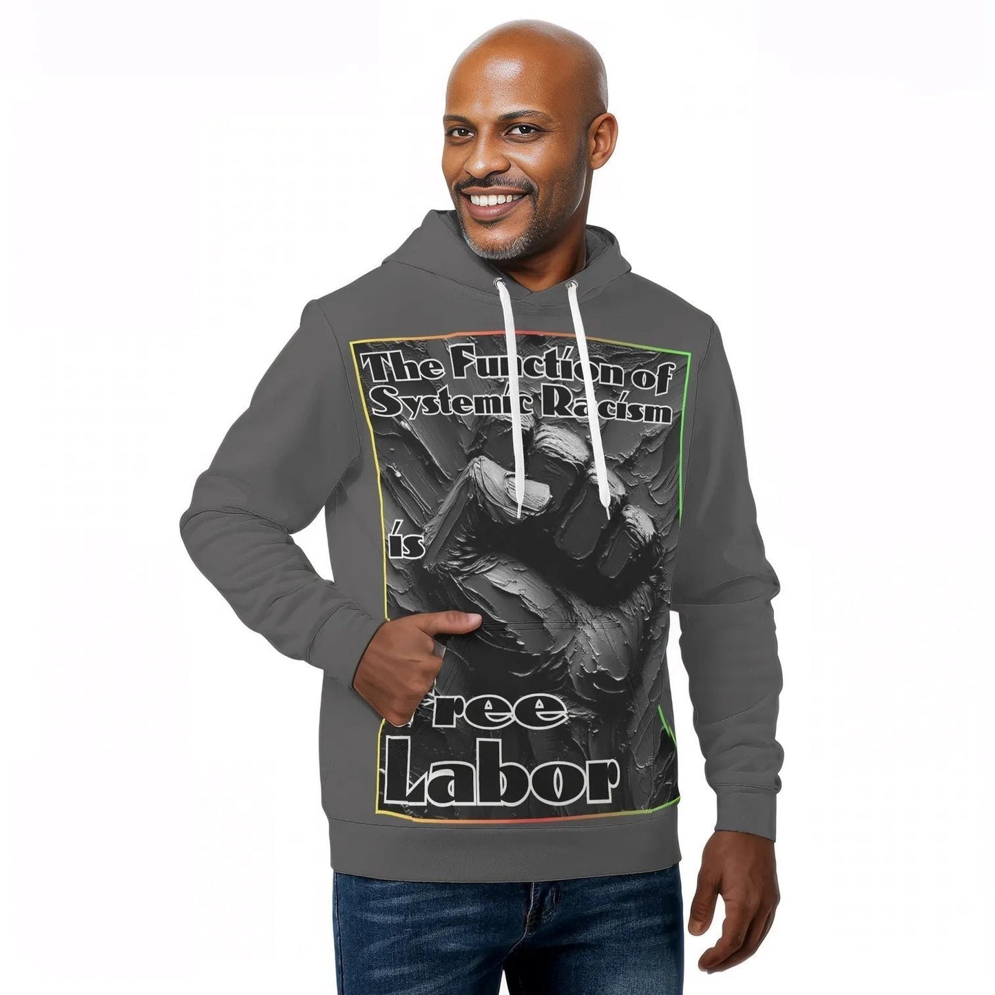 Mens All Over Print Warm Velvet Lined Hoodie "Free Labor"