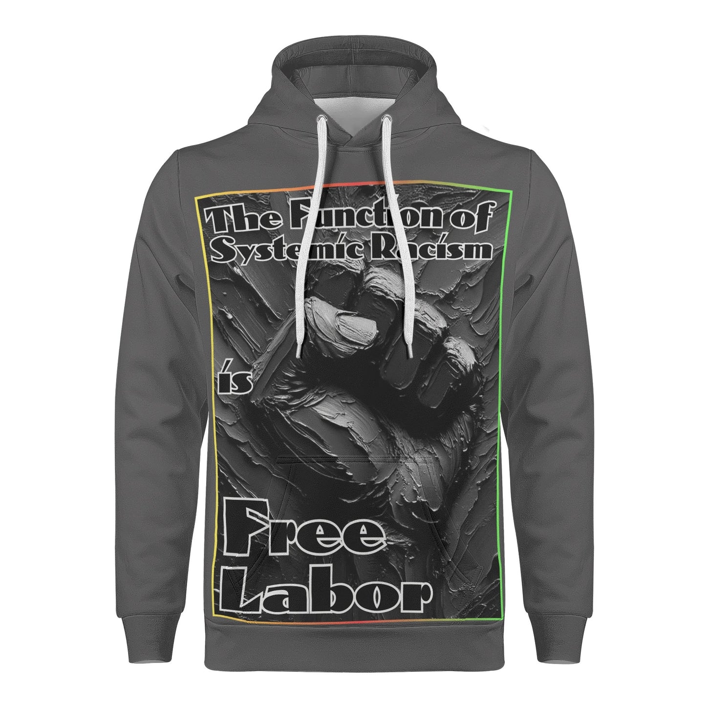 Mens All Over Print Warm Velvet Lined Hoodie "Free Labor"