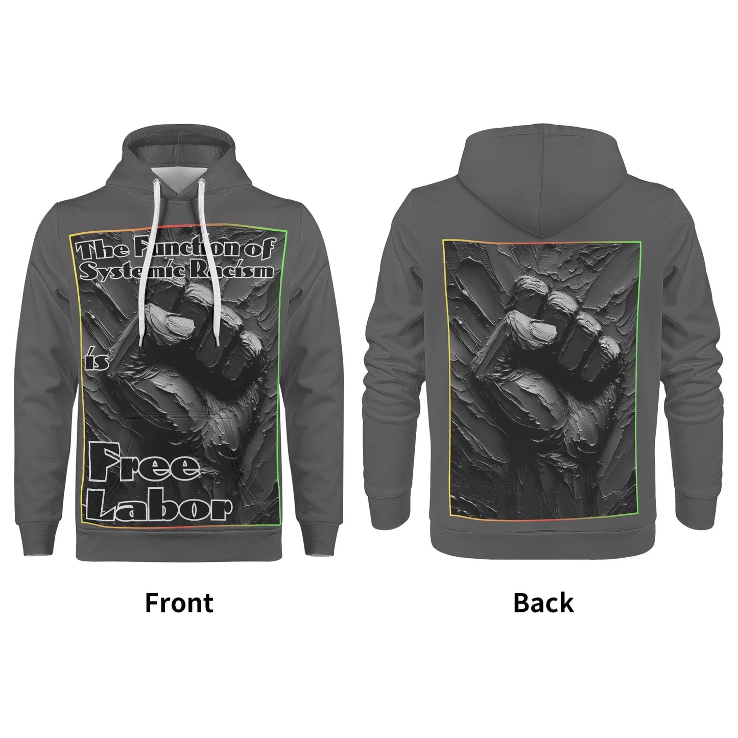 Mens All Over Print Warm Velvet Lined Hoodie "Free Labor"