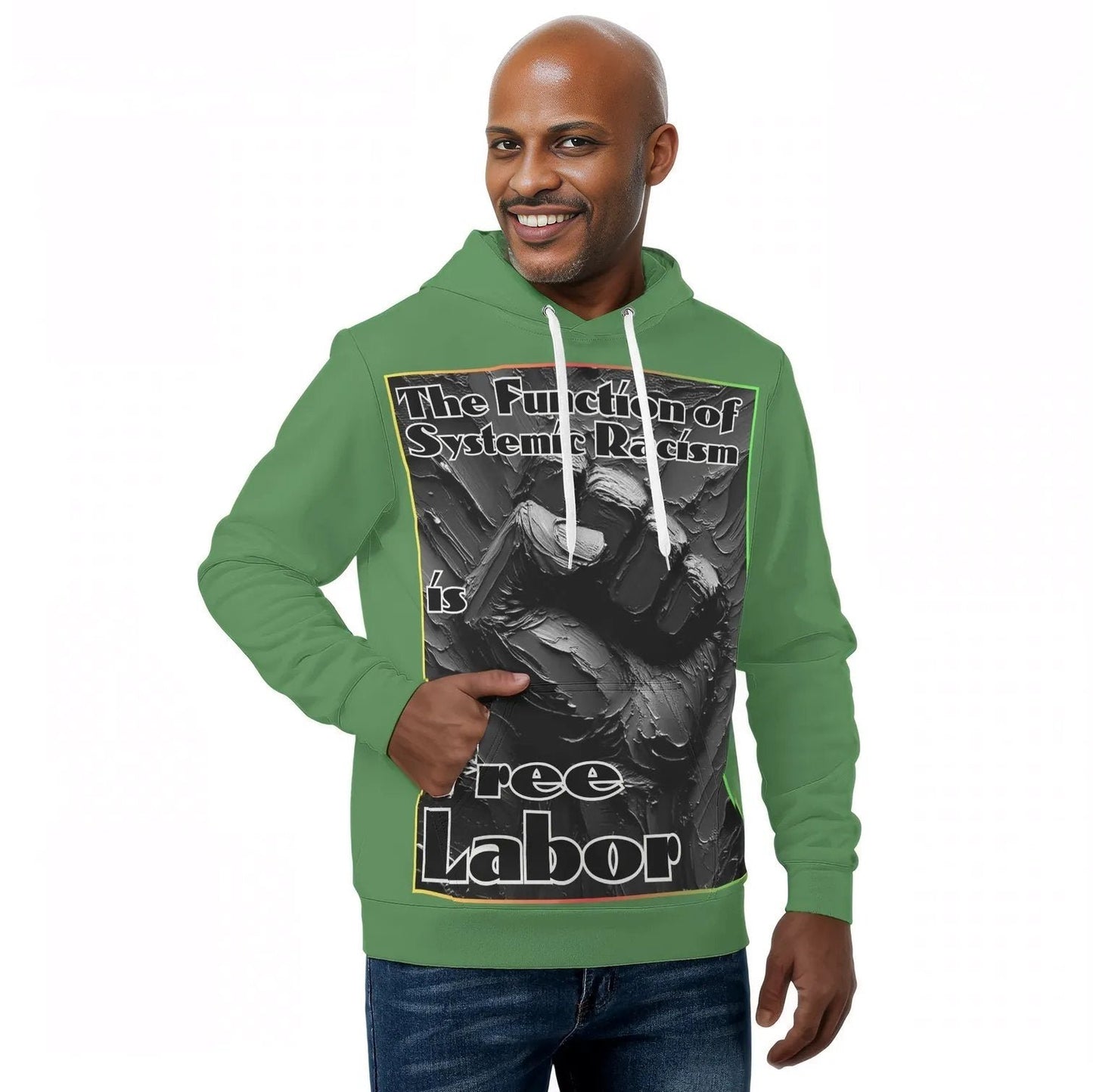 Mens All Over Print Warm Velvet Lined Hoodie "Free Labor"