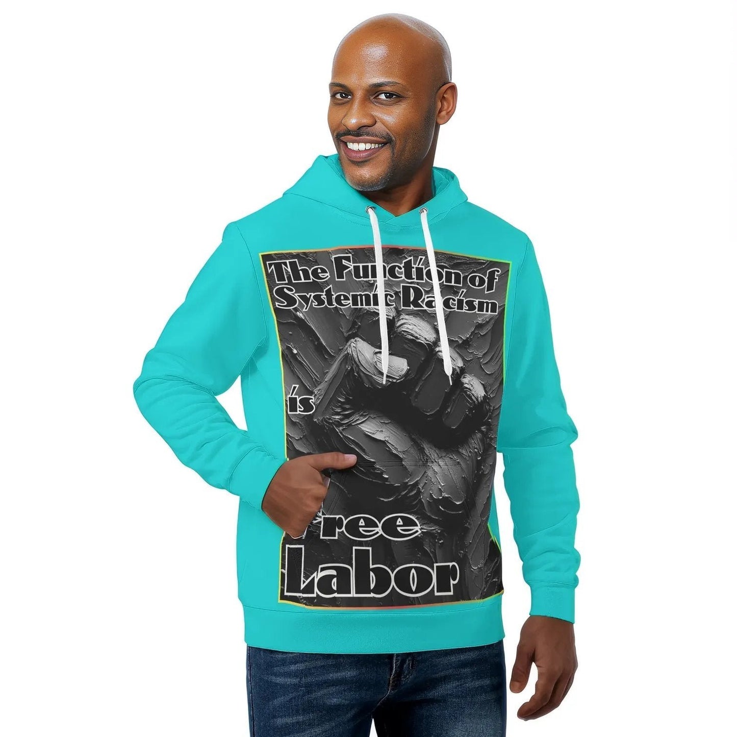 Mens All Over Print Warm Velvet Lined Hoodie "Free Labor"