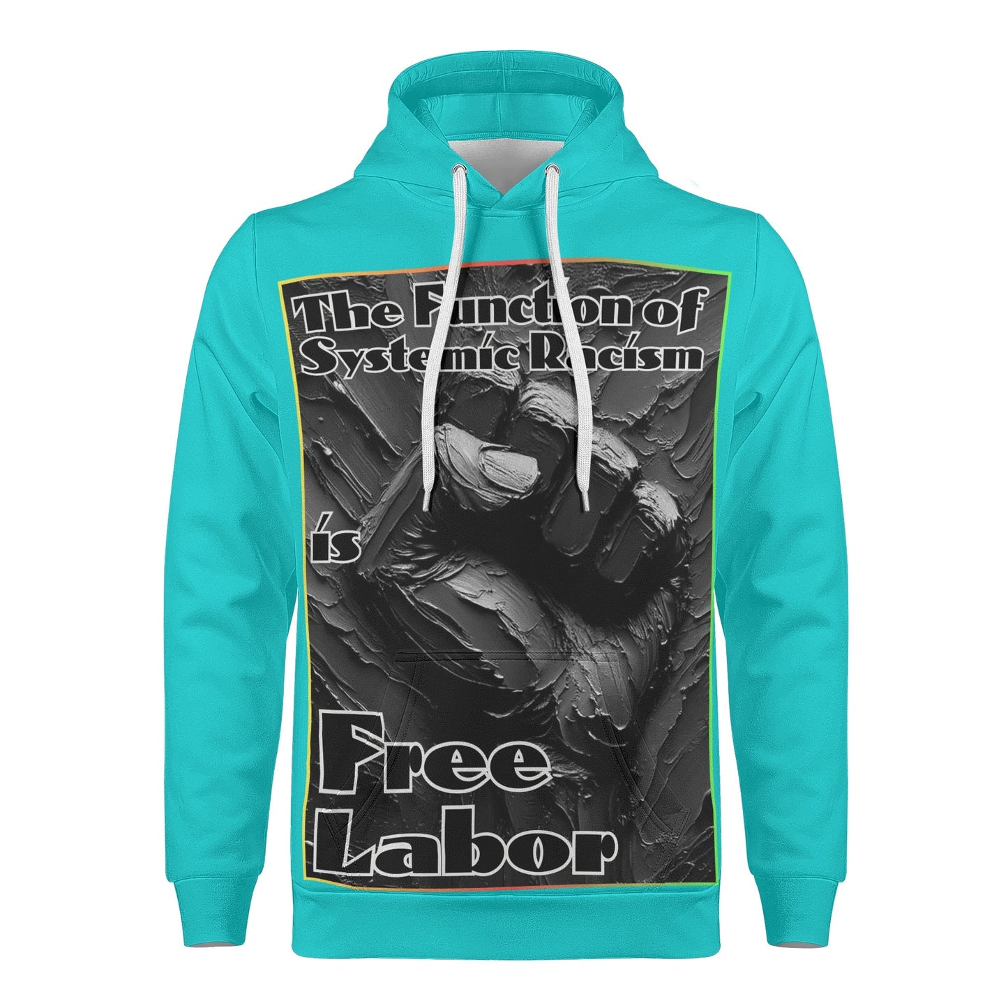 Mens All Over Print Warm Velvet Lined Hoodie "Free Labor"