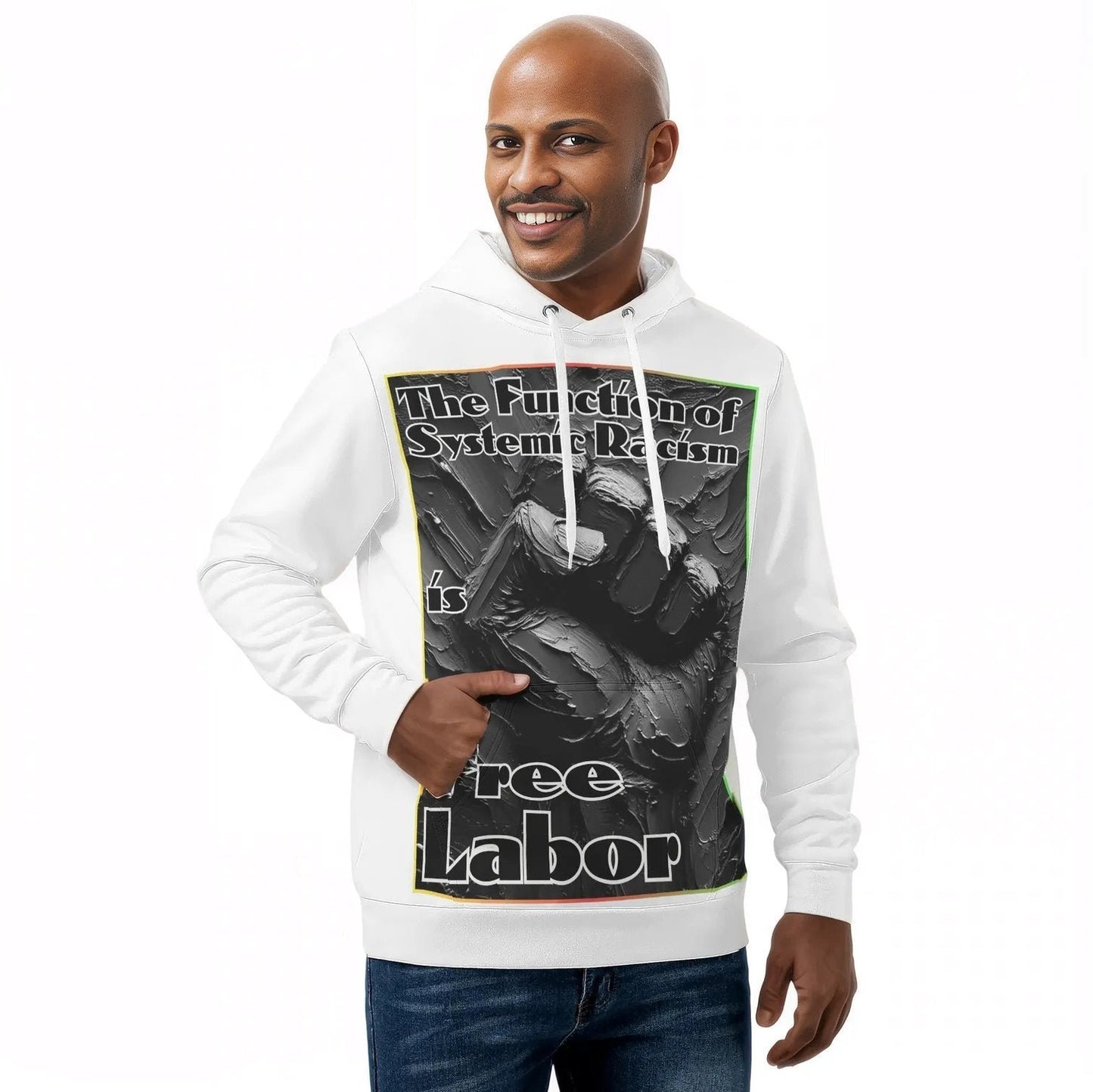 Mens All Over Print Warm Velvet Lined Hoodie "Free Labor"