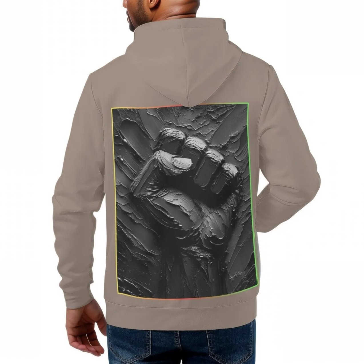 Mens All Over Print Warm Velvet Lined Hoodie "Free Labor"