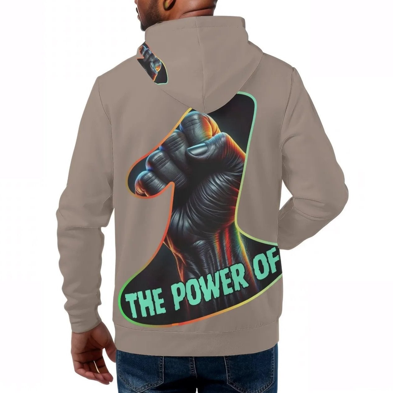 Mens All Over Print Warm Velvet Lined Hoodie "The Power of One"